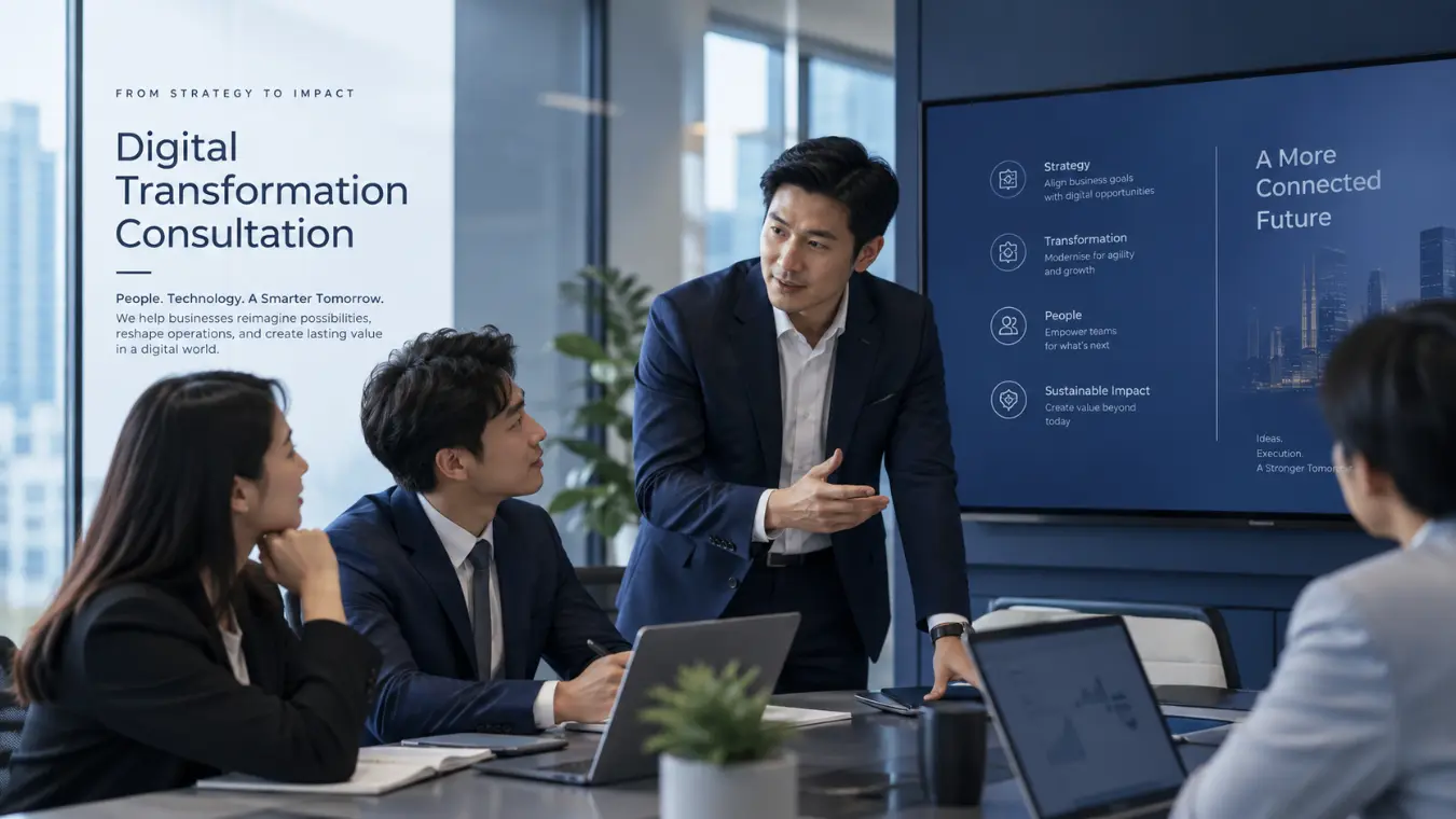 Agile X Solution consultants meeting a client team around a laptop